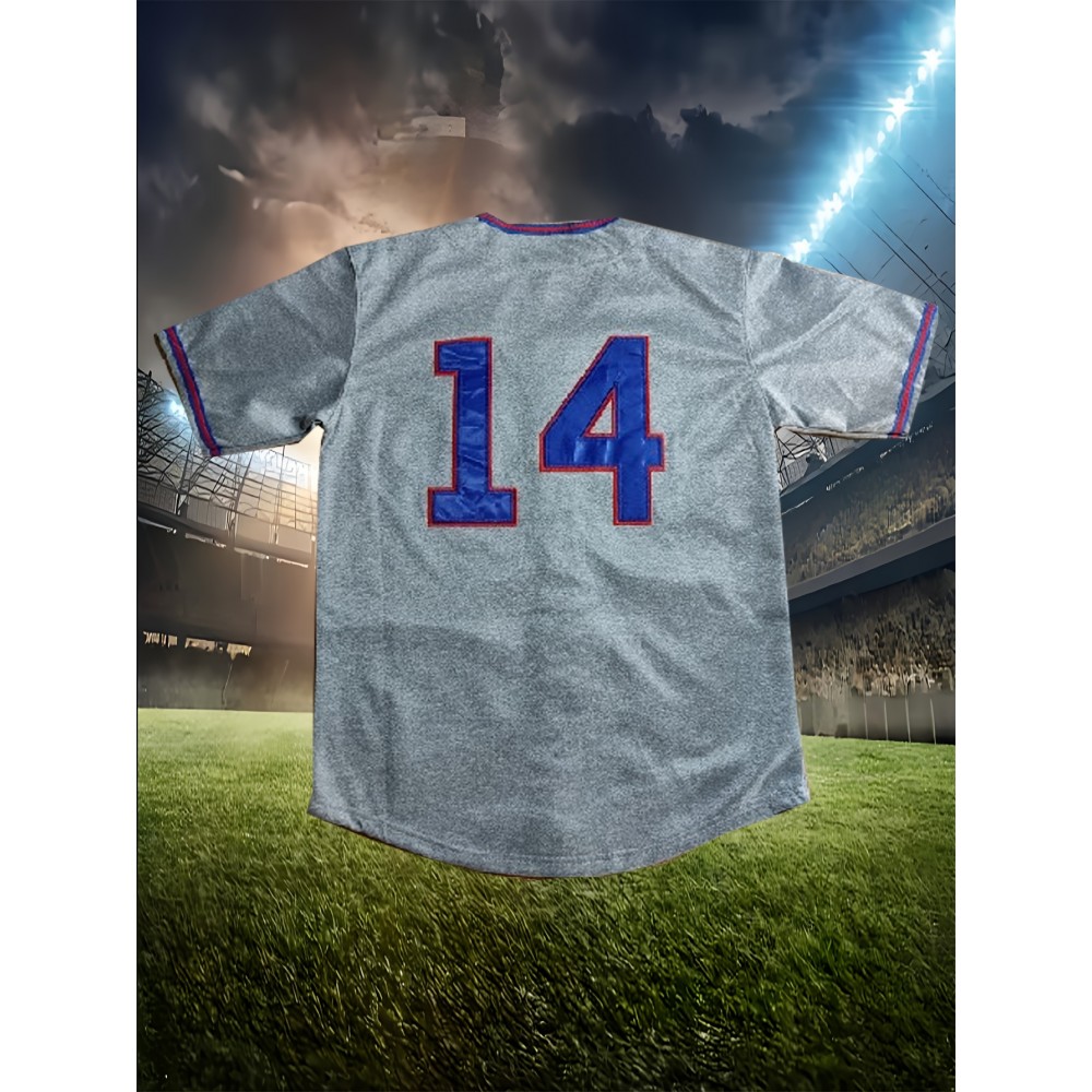Men's #14 Gray Baseball Jersey - V-Neck, Button-Up Design with Details, Perfect for Games, Training, Holidays & Casual Wear - Sizes S to XXXL, Team Apparel | Casual Baseball Jersey | Versatile Jersey