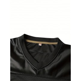 Men's #4 Embroidered Football Jersey - Breathable V-Neck, Casual Sports Shirt for Outdoor Activities & Parties, Black with Yellow Accents, Sizes S-XXXL