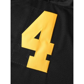 Men's #4 Embroidered Football Jersey - Breathable V-Neck, Casual Sports Shirt for Outdoor Activities & Parties, Black with Yellow Accents, Sizes S-XXXL