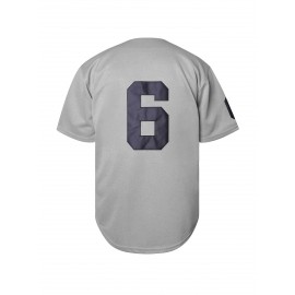 Men's Detroit 6 Embroidered Baseball Jersey - V-Neck Short Sleeve Button-Up Shirt with Bold Lettering & Number 6 Design, Loose Fit Polyester Top for Training, Casual Wear & Sports (Sizes S-3XL)