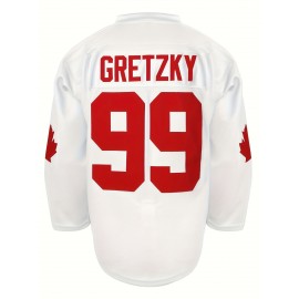 1pc Canada Hockey Jersey, Men's Long Sleeve V-Neck Polyester Pullover with Letter & Number, Loose Fit Sports Top for Training, Casual & Team Sports - Red & White, Sizes S-3XL, Athletic Clothing|Patriotic Design|Durable Wear