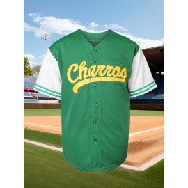 Men'S #55 Embroidered V-Neck Baseball Shirt, Polyester Knit Fabric, Loose Fit, Button Closure, Casual Sports Top for Team Sports, Fishing, Hiking, Running, Cycling - Perfect for Parties, Beach, Summer Events - Sizes S-XXXL