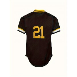 Men's Pittsburgh #21 Baseball Jersey - Black & Yellow V-Neck Pullover with Striped Sleeves, All-Season Machine Washable Sportswear for Team Sports, Halloween & Christmas, Baseball Shirt, Outdoor Activity Apparel, Sporty Vneck Style, Durable Sportswear