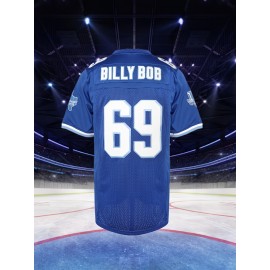 Men's #69 Embroidered Blue Football Jersey - Breathable V-Neck Sports Top with 