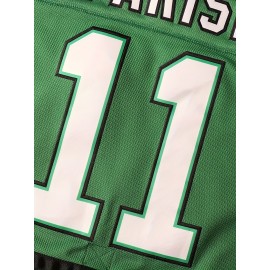 Men's #11 Green Ice Hockey Sweatshirt - Loose Fit, Embroidered Long Sleeves, Breathable Polyester, V-Neck, All-Season Sportswear for Training and Casual Wear, Size S-XXXL