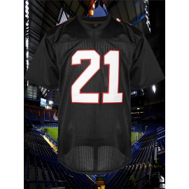 Men's #21 Black American Football Jersey - V-Neck,, Breathable Polyester for Training, Team Sports & Casual Wear - Sizes S to XXXL, Sports Jersey | Sporty Look | Polyester Fabric