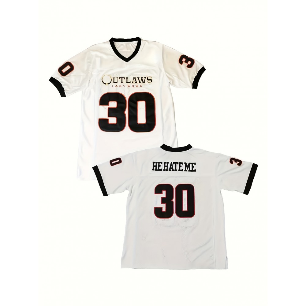 Men'S Outlaws Las Vegas 30 Jersey, White Polyester Sports Training Top, Breathable V-Neck, Casual Athletic Shirt, Sizes S-3XL, for American Football, Running, Training, Hiking, Beach, Casual Outings