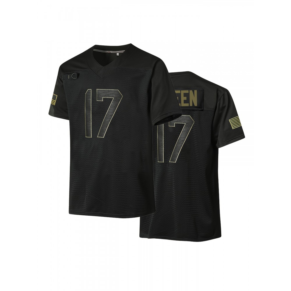 Men'S Sports Polyester Jersey #17 - V-Neck, Embroidered, Slight Stretch, All Seasons, Casual Outdoor & Training Top