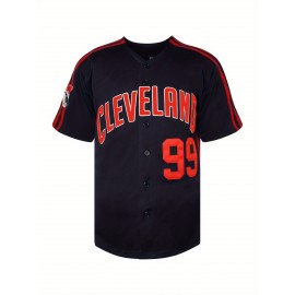 Men'S #99 Embroidered Baseball Jersey - V-Neck, Short Sleeve, Polyester - Perfect for Sports & Casual Wear, Deep Blue