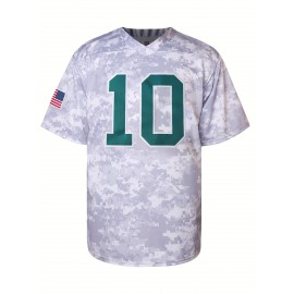 Men's Camo Football Jersey #10, 100% Polyester V-Neck Sports Shirt, Letter & Number, Loose Fit for Training, Casual, Streetwear - Spring/Summer/Fall