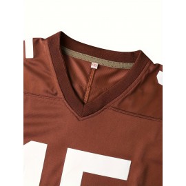 Men'S # 15 Brown Rugby Sweatshirt Suitable For Training, Competitions, Team Sports S-XXXL