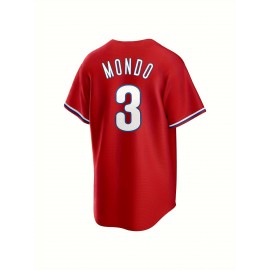 Men'S Retro PHILADELPHIA #3 Embroidery Design Short Sleeve V-neck Loose Button Up Shirt, Men'S Summer Baseball Jersey