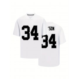 Men's White #34 Breathable Rugby Shirt - Classic Embroidered American Style V-Neck Short Sleeve, Loose Fit Knit Fabric for All-Season Comfort - Training, Hiking, Outdoor & Casual Wear - Adult & Youth Sizes, Sports Training Apparel, Embroidered Detailing