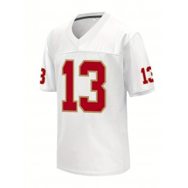 Men'S Polyester V-neck Football Jersey #13 Embroidered Alphabet Sportswear - Four Season Breathable Training Top for Casual, Running, Sports, Party - Slight Stretch, Knit Fabric Jersey with Loose Fit for Adults and Teens