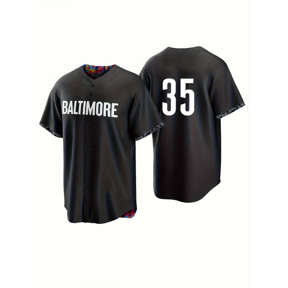 #35 Men'S Casual Embroidery Design Short Sleeve V-neck Loose Button Up Shirt, Men'S Baseball Jersey For Training And Games