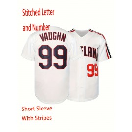 #99 White Jersey Men'S Embroidery Stitched Short Sleeve V Neck Loose Button Up Shirt, Men'S Baseball Jersey, Summer Party And Street