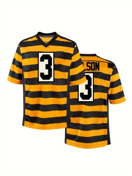 Men'S Polyester #3 Athletic Jersey - V-Neck Short Sleeve Rugby Shirt, Embroidered Striped Sportswear for Running, Training, Hiking, Outdoor Activities - Universal Fit for Adults & Teens