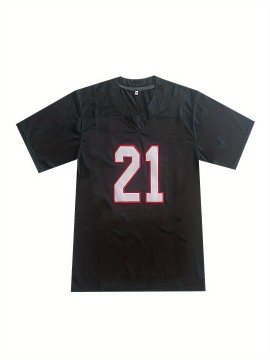 Men'S #21 Breathable Rugby Jersey - V-Neck, Short Sleeve, Classic Embroidered American Football Shirt for Training & Casual Wear