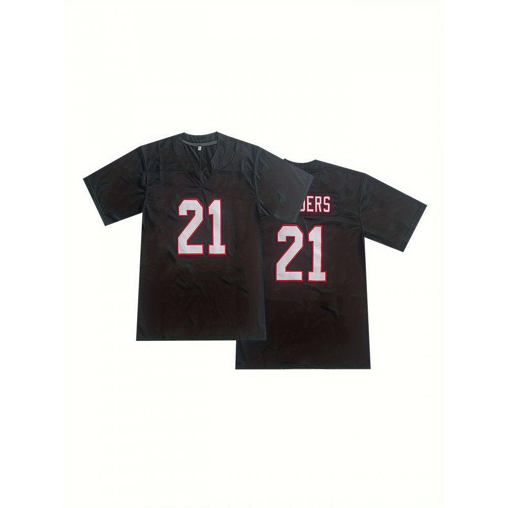 Men'S #21 Breathable Rugby Jersey - V-Neck, Short Sleeve, Classic Embroidered American Football Shirt for Training & Casual Wear