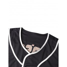 Men'S Loose New York Graphic Print Baseball Jersey, Button Up Short Sleeve Sports Shirt For Training Competition, SizS--XXL