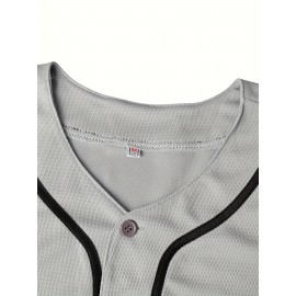Men's #20 Embroidered Gray Baseball Jersey - Breathable V-Neck, 100% Polyester, Loose Fit for Sports, Casual & Outdoor Wear, Sizes S-3XL