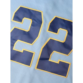 Men's #22 Embroidered Baseball Jersey - Light Blue V-Neck, Breathable & Durable for Training, Casual Wear, and Fans, Perfect for Game Day or Everyday Use, Outdoor Activewear | Striped Sports Jersey | Embroidered Detailing