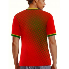 Women's Large Size Professional Sports Fabric Creative Pattern Print Portugal Home Soccer Jersey T-shirt, Soccer Jersey Flag Uniforms Shirts Breathable And Lightweight, Moisture-Wicking, As Gifts For Sports Fans