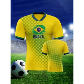 Women's Large Size Professional Sports Fabric Creative Pattern Print Brazil Home Soccer Jersey T-shirt, Soccer Jersey Flag Uniforms Shirts Breathable And Lightweight, Moisture-Wicking, As Gifts For Sports Fans