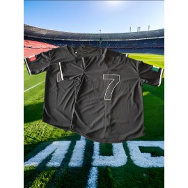 Men'S V-neck Baseball Jersey With Double Needle, Black, 7 Embroidered Letters, Polyester Knit Fabric Buttons